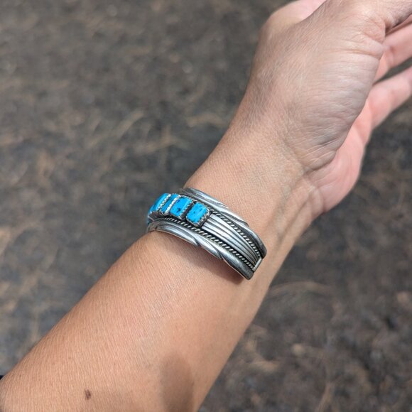 Vintage Navajo Bracelet Signed Native American Indian Jewelry Turquoise sz 6.75* - Picture 10 of 11